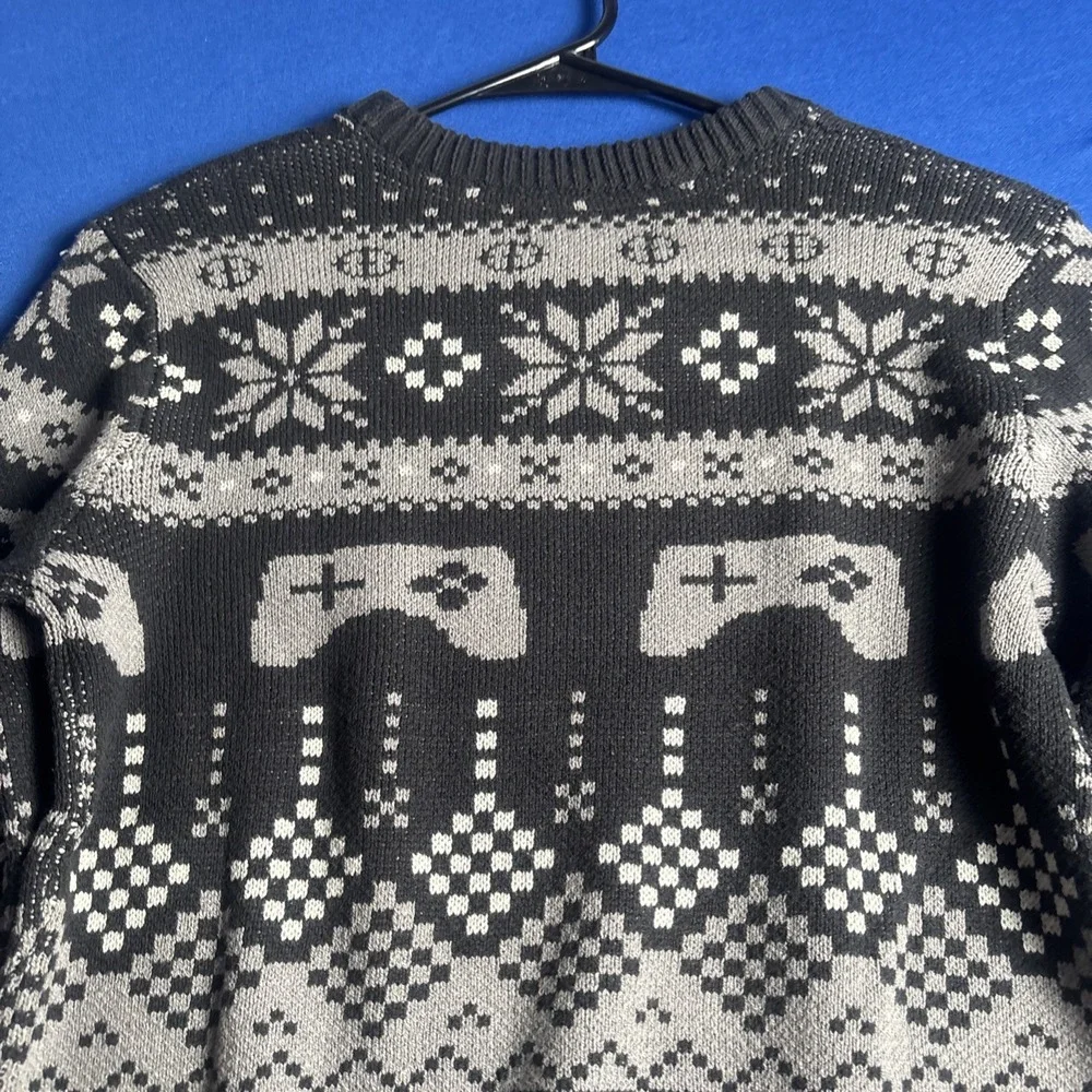Holiday Boys Medium 10/12 Ugly Christmas Sweater Gamer Black/Gray New
